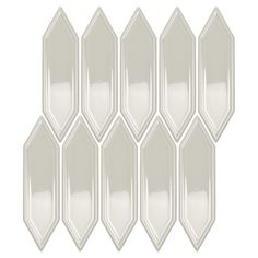 six white glass hexagonals are arranged in a row on a white background