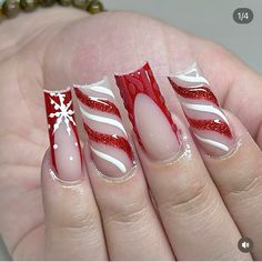 Christmas Nails Medium, Christmas Holly Nails, Short Square Christmas Nails, Candy Cane Nails, Red Christmas Nails, Hard Nails, Fancy Nails Designs, Winter Nails Acrylic