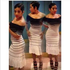 Black And White Striped Off The Shoulder Dress. Worn Twice. Bcbg Dress, Off The Shoulder Dress, Bcbgmaxazria Dresses, White Stripe, Off The Shoulder, Shoulder Dress, Colorful Dresses, Midi Dress, Black White