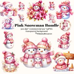 the pink snowman bundle is shown in various poses