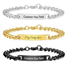 PRICES MAY VARY. 🎁【Unique Custom Bracelet】:This custom bracelet is the perfect way to keep your loved ones close to you at all times. No matter where they are, they feel connected. You can customize a name, date, number or some thoughtful sentence on the bracelet to give this custom bracelet special meaning. 🎁【Engraved Bracelet Details】: Express your love to the person you love with this engraved bracelet that fits most wrist sizes. The standard bracelet size for women is 7 ", and the standard Engraved Black Chain Bracelet As A Gift, Black Engraved Chain Bracelet As Gift, Customizable Stainless Steel Friendship Bracelets, Bar Bracelet Personalized, Custom Engraved Bracelet, Name Bracelets, Customised Bracelets, Stainless Bracelet, Custom Bracelet