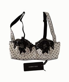 DOLCE & GABBANA Gorgeous brand new with tags, 100% Authentic Dolce & Gabbana white with black floral lace and polka dot silk stretch bra women underwear. Color: White with black polka dot and floral lace Model: Bra Material: 91% Silk 9% Elastane Logo details Made in Italy Lace Balconette, Silk Bra, Bra Materials, Balconette Bra, Dolce E Gabbana, Womens Bras, Black Polka Dot, Lingerie Collection, Dolce & Gabbana