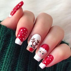 SANTA Press on Nails-luxury Nails-christmas Nails-holiday - Etsy Lys Makeup, Simple Christmas Nails, Santa Nails, Xmas Nail Art, French Pedicure, Gel Pedicure, Holiday Nail Designs