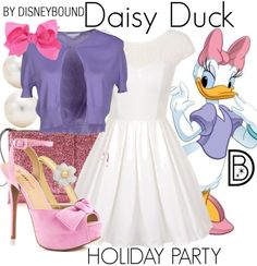 there is a dress and shoes on display with the name daisy duck in front of it