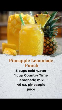 pineapple lemonade punch recipe with 3 cups cold water and 1 cup country time lemonade mix