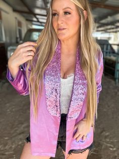 Get your spring fashion on with the electric lavender blazer! These gorgeous satin blazers have a sequin lapel and a purposefully oversized fit through the torso to style and layer your favorite pieces with! - 100% polyester - Close to a true to size fit through the shoulders and a relaxed, loose fit through the torso - Small fits 4-6, medium 8-10, large 10-12 - Lana is a size 4-6 wearing a size small *Flat Lay Width Measurements* Small: Shoulders 15.5" Waist 24.5" Medium: Shoulders 17" Waist 25 Lavender Blazer, Small Shoulders, Dance Comp, Eras Tour Outfit Ideas, Satin Blazer, Sequin Blazer, Eras Tour Outfit, Small Flat, Eras Tour