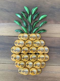 a pineapple made out of beer bottle caps