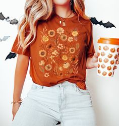 its Fall yall Shirt , wild flower shirt, Floral, Sunflower, pressed flower shirt,  Happy Fall Yall Shirt, Fall Vibes, Its Fall Yall Shirt, Tos the season Shirt, Fall babe, Chrysanthemum Shirt,  This cute wilf flower Fall shirt will give you all the Fall feels! You're sure to get compliments while wearing this out to your next pumpkin patch visit or any Fall day! 🤩 TIP: These run true to size. If you want an oversized look, size up 2-3 sizes. 😉 This classic unisex jersey short-sleeve tee fits l Fall Teacher Shirts, Autumn Cottagecore, Flower Fall, Patch Shirt, Patches Shirt, Fall Yall, Fall Feels, Hello Fall, Fall Shirt