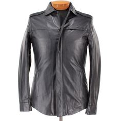 * Sleeve (Shoulder Seam To End Of Sleeve) : 25.5 * Length (Bottom Of Collar): 29 * Shoulder (Point To Point): 19 * Pit To Pit: 21.5 * Waist (Across At Middle Of Pockets): 20.5 Luxury Black Collared Leather Jacket, Luxury Black Leather Jacket With Collar, Leather Biker Jacket For Office, Leather Biker Jacket With Long Sleeves For Office, Formal Leather Long Sleeve Outerwear, Formal Leather Outerwear With Long Sleeves, Fitted Single Breasted Biker Jacket With Long Sleeves, Elegant Formal Leather Jacket With Padded Collar, Luxury Leather Jacket With Snap Buttons For Winter