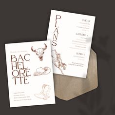 an image of a wedding card with the word plans on it and a cow's head