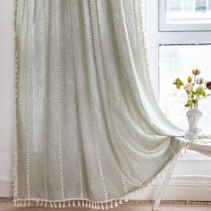 PRICES MAY VARY. ☻BOHO CHIC DESIGN☻ -- Featuring chic stitching french striped pattern on the light blue cotton polyester fabric, along with beautiful tassel edge. This bohemian designed bedroom curtains will definitely increase the charm of the room. ☻CURTAINS 84 INCH LENGTH 2 PANELS☻ -- This green boho curtain measures 84" length x 52" width (tassels are not included) with built-in rod pocket which fits up to 3.5’’ Rod for Hanging. ☻FARMHOUSE ROOM DECOR☻ -- Textured curtain panels are perfect Boho Farmhouse Curtains, Farmhouse Room, Sage Green Bedroom, Linen Curtain Panels, Tassel Curtains, Farmhouse Curtains, Curtains For Bedroom, Long Curtains, Vintage Curtains