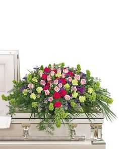 Always Remembered Casket Spray - Village Floral Designs and Gifts Hot Pink And Green, Poinsettia Care, Green Carnation, Get Well Flowers, Hypericum Berries