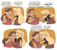 a comic strip with two women hugging each other and one is talking on the phone