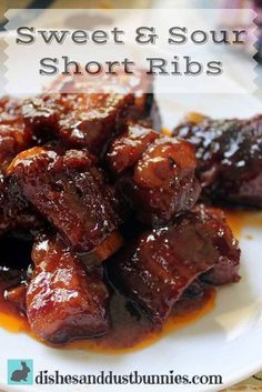 sweet and sour short ribs on a white plate