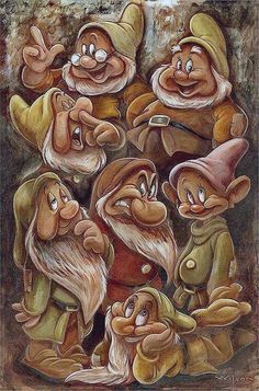 an oil painting of dwarfs from snow white and the seven dwarfs