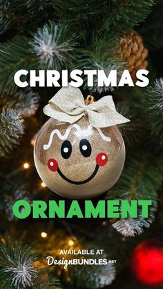 a christmas ornament hanging on a tree with the words, christmas ornaments available for purchase