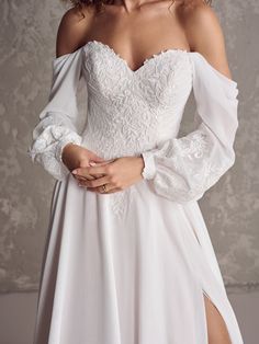 Chiffon Bishop Sleeve Rebecca Ingram Wedding Dresses, Wedding Sleeves, Bridal Closet, Wedding Dresses Whimsical, Rebecca Ingram, Short Engagement, Shoulder Wedding Dress, Off Shoulder Wedding Dress, Ship Wedding