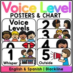 a poster with the words voice level, posters and chart for students to use in spanish