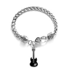 PRICES MAY VARY. PREMIUM QUALITY - Measuring approximately 7.5 inches in diameter, this charming Half Carat Guitar bracelet for women boasts a high polish sterling silver finish. TIMELESS DESIGN - Featuring a braided chain design with a decorative lobster claw heart clasp, our Half Carat Guitar silver bracelets make unforgettable gifts for women. SPARKLING CHARM - This cute silver bracelet features a customized bracelet charm set with sparkling Cubic Zirconia diamonds and measures 1/2" tall x 1/ Guitar Bracelet, Silver Braided Bracelet, Silver Guitar, Stylish Bracelet, Cubic Zirconia Jewelry, Braided Bracelet, Toggle Bracelet, Unique Bracelets, Braided Bracelets