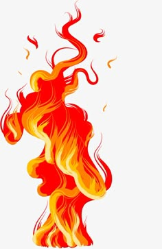 a red and yellow fire with flames coming out of the top, on a white background