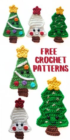 crochet christmas tree ornaments with the words free crochet patterns on them