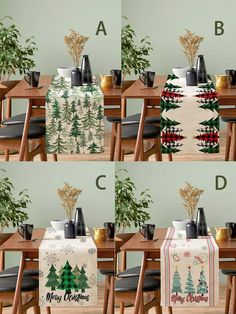 four pictures of christmas trees on the table