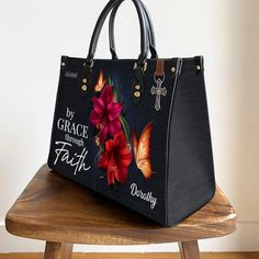 By Grace Through Faith - Beautiful Personalized Leather Handbag H14 - Jesuspirit Luxury Engraved Bags For Women, By Grace Through Faith, Grace Through Faith, Personalized Leather Handbag, Inspirational Design, By Grace, Christian Women, Faith Based, Personalized Leather