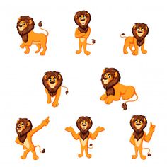 lion cartoon character set with different poses