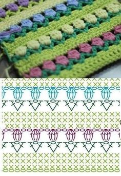 the crochet pattern is shown in two different colors