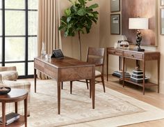 a living room filled with furniture and a potted plant on top of a table