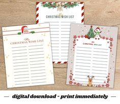 Christmas Wishlist Printable 3 Designs DIY Holiday Wish List Santa Wish List Children's Christmas Wishlist Tracker Gift List Planner by CCPrintHouse on Etsy Wishlist Tracker, Christmas Wishlist Printable, Wishlist Printable, Santa Wish List, List Planner, Printable Downloads, Childrens Christmas, Christmas Invitations, Holiday Wishes