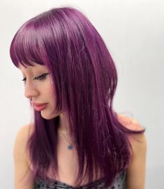 Orchid Purple Hair, Mixed Purple Hair, Magenta Tips Hair, Haircut Ideas For Shoulder Length Hair, Dark Pink And Purple Hair, Plum Pink Hair, Bottom Half Hair Dyed, Purple With Pink Highlights, Dark Pink And Black Hair