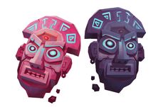 two masks with different designs on them, one is pink and the other is blue