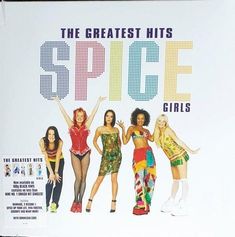 the greatest hits spice girls cd cover art print on white paper with multicolored text