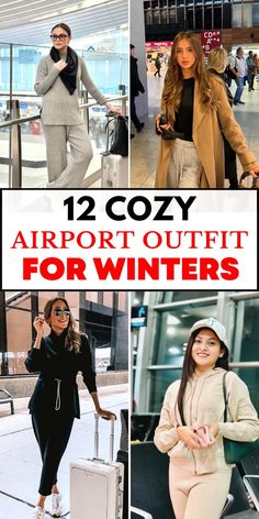 Fly comfortably this winter with these 12 cozy airport outfits! Each outfit is perfect for long flights and layovers, combining warmth with effortless style. From comfy layers to travel-friendly shoes, these looks make it easy to stay snug and stylish from takeoff to landing. Ideal for winter travelers who want both comfort and fashion on their journey! Cute Airport Outfit Winter, Comfy Travel Outfit Winter, Cute Comfy Travel Outfits, Comfy Travel Outfit Long Flights, Airport Outfit Winter Comfy, Comfy Airport Outfit Winter, Airport Style Winter, Airport Outfit Long Flight, Travel Outfit Long Flights