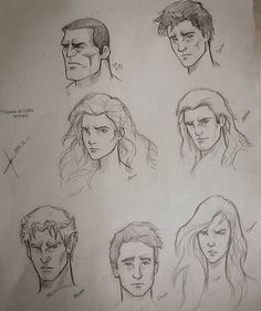 some sketches of people with different hair styles and facial expressions are shown in this drawing