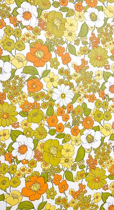 an orange, yellow and green floral pattern