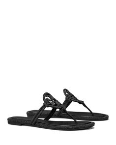 Tory Burch Women's Miller Knotted Emblem Slip On Thong Sandals Tory Burch Sandals Black, Black Tory Burch Sandals, Sandals Ideas, Sparkly Sandals, Pretty Shoes Sneakers, Tory Burch Sandals, Lace Slip, Pretty Shoes, Shoe Obsession