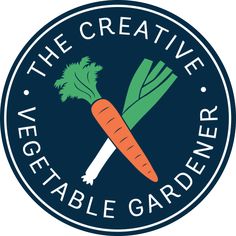 the creative vegetable garden logo with a carrot and parsnips on it's side