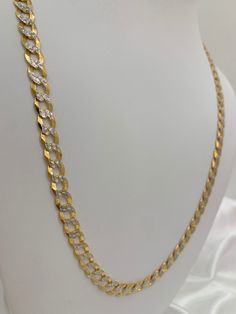 -14K Cuban chain  - 100% gold.  -Beautiful diamond cut chain in White Gold. - Ideal for daily use. -7MM thickness. -Size 24" inches.  -Item sold by piece. Weight undetermined. Diamond Cuban Link Necklace With Curb Chain, Gold Link Chain Necklace With Diamond Accents, Gold Chain Link Necklace With Diamond Accents, Gold Chain Necklace With Diamond Accents, Gold Cuban Link Necklace With Diamond Accents, Cuban Link Chain Necklace With Diamond Accents, Elegant Cuban Link Necklace With Diamond Cut, Gold Cuban Link Necklace With Diamond Cut, Gold Cuban Link Necklace With Diamond Cut As Gift