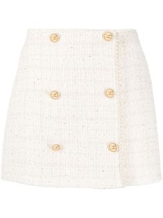 cloud white cotton blend stretch-design knitted construction bouclé design decorative button detailing faux-pearl embellishment above-knee length straight hem Channel Skirts, Luxury White Mini Skirt For Work, White Boucle Skirt Outfit, Boucle Skirt, White Tweed Skirt Outfit, Tweed Skirt Outfit Winter, Skirt Chanel, Elegant White Lined Mini Skirt, Chanel Clothes