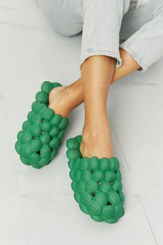 NOOK JOI Laid Back Bubble Slides in Green #ootd #mygoodyshop #looksforless #shopforgoodies #freeshipping #heels #trending #fashion #outfit #amazonshop #accessories #smallbusiness #shoes #bargain #dress #fashionfinds #rewards #affordablefashion #luxury #shopthelook #curated #styleforless #activewear #shop #runwaylooks #jewelry #trends #jw #thifty #nails $23.95 MyGoodyShop.com Green Cushioned Slippers With Round Toe, Green Synthetic Platform Slippers With Round Toe, Green Open Toe Platform Slippers With Synthetic Material, Green Synthetic Slippers With Round Toe, Playful Green Slippers With Round Toe, Bubble Slides, Slide Slippers, Slippers Pattern, Maxi Dress Formal