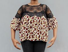 Ankara Top avec décolleté en illusion dentelle chemisier le | Etsy Ankara Blouses, Ankara Blouse, African Blouses, Ankara Tops, African Tops, African Print Tops, African Print Dresses, Ankara Dress