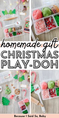 The sweetest homemade gift idea any kid would be excited to receive! Gift this early in December so they can play all month long! Step by step DIY instructions in the post #christmas #diy #gift #playdough #homemade #howto #instructions #idea #sensoryplay Christmas Play Dough, Diy Christmas Cookies, Homemade Gift Idea, Play Dough Sets, Playdough Kit, Christmas Diy Kids, School Christmas Party, Hanukkah Crafts, Homemade Playdough Recipe