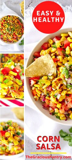 corn salsa with tortilla chips and cilantro