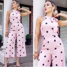 Beautiful Nwot Retro Pink/Black Polka Dot Jumpsuit. Black White Jumpsuit, Black And White Romper, Polka Dot Jumpsuit, Linen Romper, Long Sleeve And Shorts, Cropped Jumpsuit, Long Romper, Short Sleeve Jumpsuits, Linen Casual