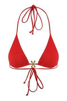 The Juliana Bikini Top in Rossa. A classic string triangle cut, adorned with brushed gold hardware featuring ASTA RESORT's signature Delilah motif, brings an elevated look to a staple style—perfect for your next holiday.Fully lined with adjustable neck and back ties, sliding front coverage. Brushed Gold Hardware, Style Upgrade, Next Holiday, Swimmers, Gold Hardware, Fashion Inspo Outfits