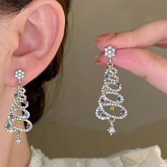 Snow Earrings, Fashion Christmas Tree, Winter Earrings, Christmas Tree Earrings, Snowflake Earrings, Christmas Tree Design, Holiday Earring, Earring Tree, Crystal Stars