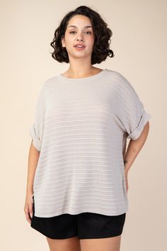 Curvy Cuff Sleeve Knit Top | JQ Clothing Co. Versatile Soft Knit Crew Neck Tops, Versatile Crew Neck Textured Knit Tops, Versatile Textured Knit Crew Neck Top, Versatile Oversized Knit Tops, Versatile Knit Tops With Crew Neck, Versatile Knit Crew Neck Top, Oversized Knit Versatile Top, Oversized Versatile Knit Tops, Draped Fabric