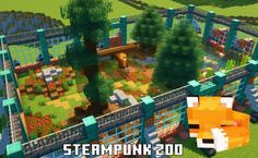 Minecraft - Steampunk ZOO - Fox Enclosure - Tutorial #minecraft #minecraftideas #minecrafttutorial Fox Enclosure Minecraft, Minecraft Fox Enclosure, Fox Enclosure, Minecraft Zoo Ideas, Minecraft Decoration Ideas, Minecraft Bedding, Minecraft Steampunk, Minecraft Inspiration, Minecraft Survival